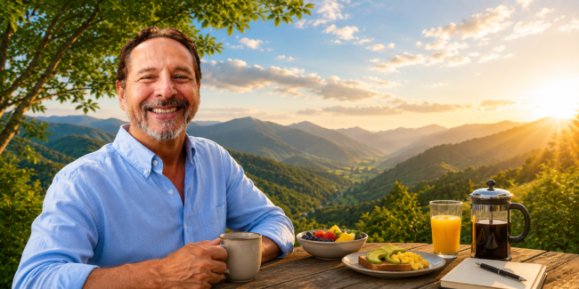 asthma-free man enjoying a sunny country morning